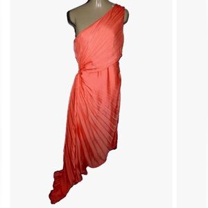 Aakaa Vibrant Pink Pleated One-Shoulder Dress